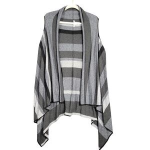 JOHN MARK Gray Striped Wool Waterfall Sleeveless Cardigan Vest SIZE MEDIUM